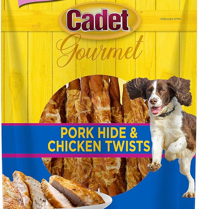 Cadet Gourmet 5-Inch Pork Hide Twist Chew Sticks, Long-Lasting and Natural Rawhide Chews for Dogs, Inspected & Tested in USA, Chicken Flavor, 22 Count