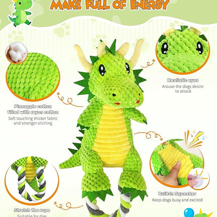 Interactive Squeaky Dog Chew Toy,Plush Dog Rope Toys for Small Medium and Large Dogs,Tug of War Dog Toys to Keep Them Busy,Training Reward Gift,Teeth Cleaning