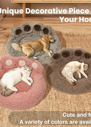 Calming Dog Bed Cat Bed Medium Size Dog - Donut Washable Medium Pet Bed, Warm Kitten Nest 24 inches Anti-Slip Round Fluffy Plush Faux Fur Cat Bed, Fits up to 25 lbs Pets, (Classic Camel)