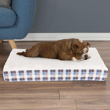 Dog Bed Replacement Cover ? Medium Pet Duvet with Sherpa Top, Non-Slip Bottom - Dog Bed Washable Removable Cover by PETMAKER (Brown/Blue Plaid)