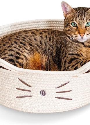 Catstages Bed & Basket Retreat 2-in-1 Cat Bed with Removable Cushion, Plush Cotton Rope, White, 15 in – Versatile Pet Bed and Toy Storage Basket
