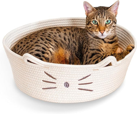 Catstages Bed & Basket Retreat 2-in-1 Cat Bed with Removable Cushion, Plush Cotton Rope, White, 15 in – Versatile Pet Bed and Toy Storage Basket