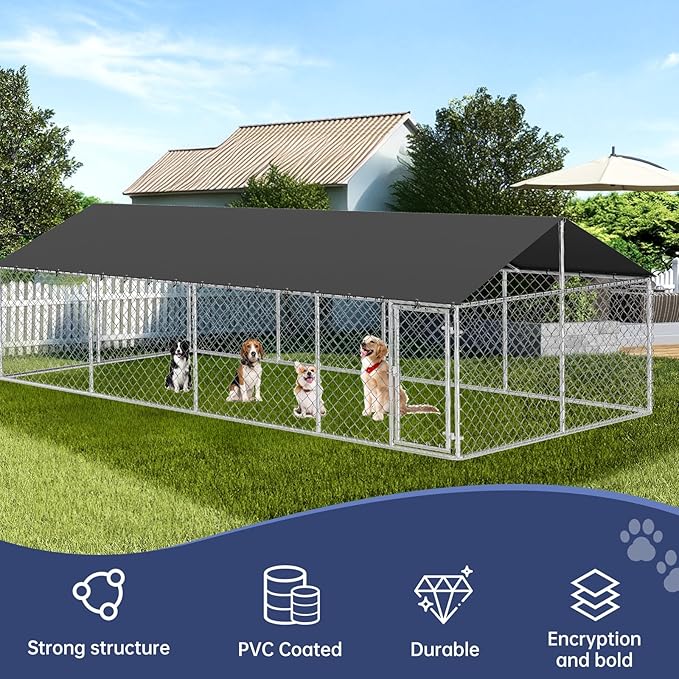 236"x 118" Outdoor Dog Enclosure Heavy Duty Dog Kennel House Mesh Dog Big Cage Pet Kennel Steel Fence with Secure Lock
