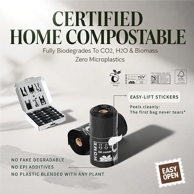 Ultra Thick RockRhino Dog Poop Bags - ECO Heavy Duty, Multi-Layer Bottom, 0% Plastic, 100% Home Compostable, Mint-Scented, Easy Open Tie Handles, Glove-Like Fit - 216 Bags