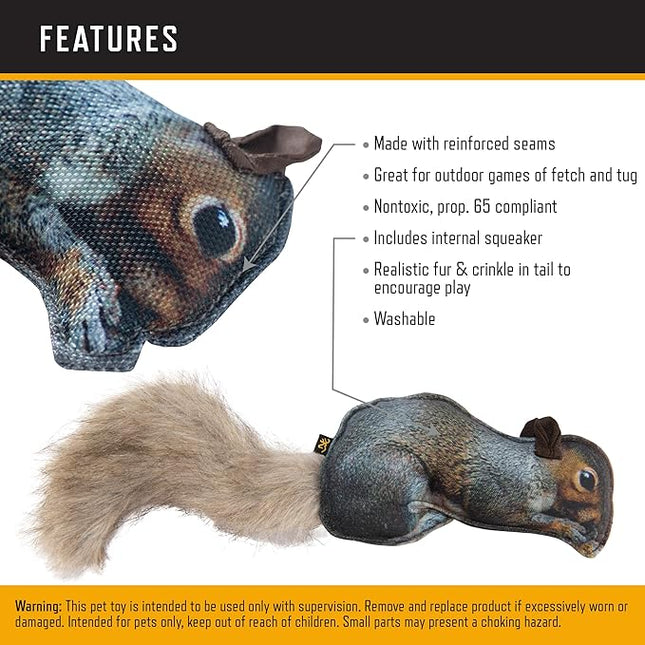 Browning Pet Toys, Durable Dog Toys for Tug and Fetch, Squirrel Fabric Squeaker Toy