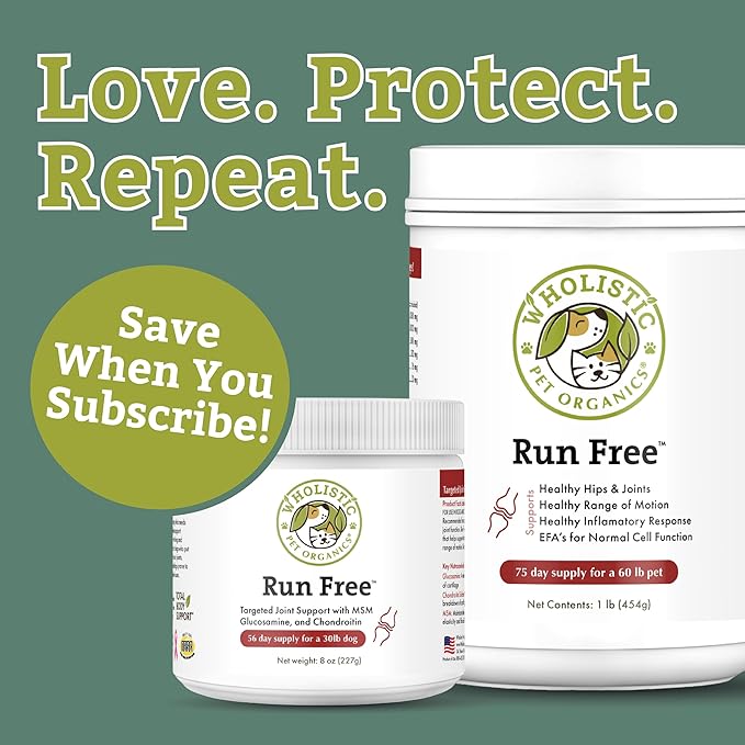 Wholistic Pet Organics Run Free - 8 Oz - Dog Joint Supplement for Senior Dogs, Glucosamine Chondroitin MSM, Dog Vitamins, Cat Joint Pain Relief