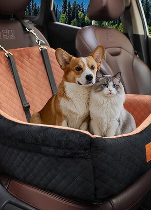 Car Dog Seat,Pet Booster Carseats for Dogs up to 25lbs,Safe and Comfy Puppy Travel Car Bed with Storage Pockets and 2 Safety Belt,Ultra Soft Fabric, Easy to Install,Fully Removable Washable.