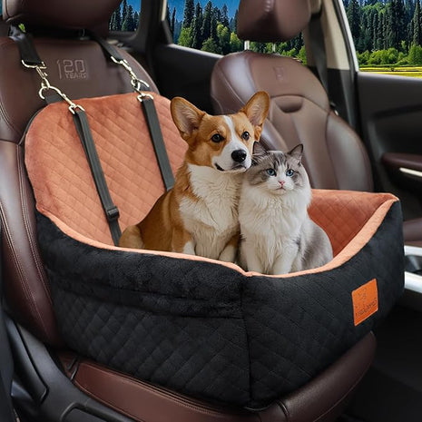 Car Dog Seat,Pet Booster Carseats for Dogs up to 25lbs,Safe and Comfy Puppy Travel Car Bed with Storage Pockets and 2 Safety Belt,Ultra Soft Fabric, Easy to Install,Fully Removable Washable.