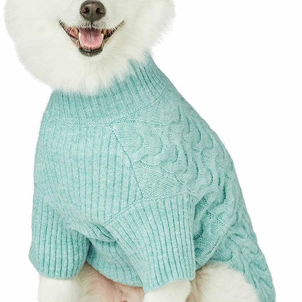 Blueberry Pet 2023 New Classic Fuzzy Textured Knit Pullover Turtle-Neck Dog Sweater in Heathered Jade, Back Length 16", Pack of 1 Clothes for Dogs