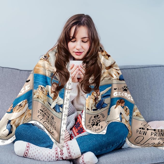 Personalized Pet Memorial Throw Blanket with Photo-Pet Memorial Gifts for Dogs Cats Loss of Dog Sympathy Gift Bereavement Remembrance Passing Away Gifts (6-Photos)