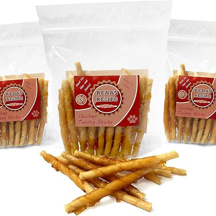 Rena's Recipe Chicken Twisty Sticks (8 oz) (Pack of 3) Rawhide Free Chicken Wrapped Soft Chews with Glucosamine for Joint Health
