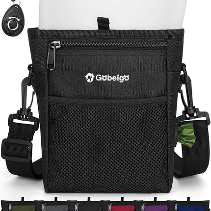 Gobeigo Dog Treat Pouch with Silicone Liner, 【4 Cup】【3 Ways to Wear 】 Treat Bag with Training Clicker, Front Pocket fits All Phones, Upgrade Stronger Magnetic Closure Walking Fanny Pack (Black)