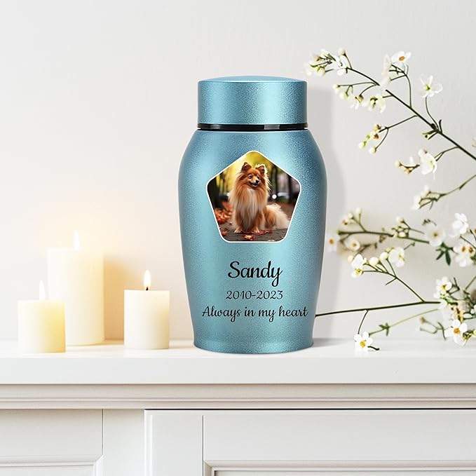 Personalized Dog Urn, Stainless Steel Cremation urns for Pets Ashes, Custom Photo Pet Memorials Pet Urn, CremationUrn for Pet Ashes(Engraved)