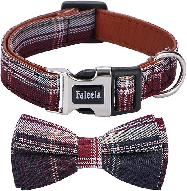 Faleela Soft &Comfy Bowtie Dog Collar,Detachable and Adjustable Bow Tie Collar,for Small Medium Large Pet (Red and White, Small (Pack of 1))