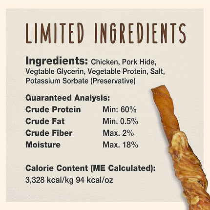 Cadet Gourmet 5-Inch Pork Hide Twist Chew Sticks, Long-Lasting and Natural Rawhide Chews for Dogs, Inspected & Tested in USA, Chicken Flavor, 22 Count