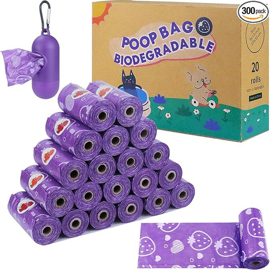 Dog Poop Bags 300 Count, Leak Proof & Scented Waste Bags for Dog Walking, Park/Backyard Cleanup - Eco Friendly Poop Bags for Small/Medium/Large Dogs (Purple)