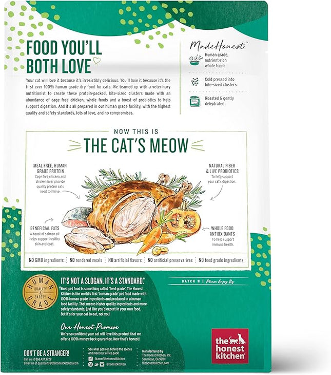 The Honest Kitchen Human Grade Whole Food Clusters Grain Free Chicken Dry Cat Food, 1 lb Trial Pouch