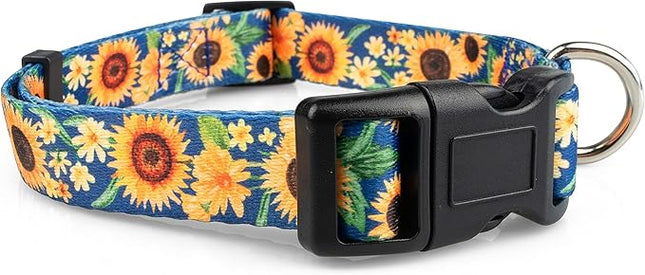 Limeloot Sunflower Dog Collar for Female Dogs - Cute Adjustable Girl Dog Collar for Small Medium Large Dogs, Blue and Yellow Medium