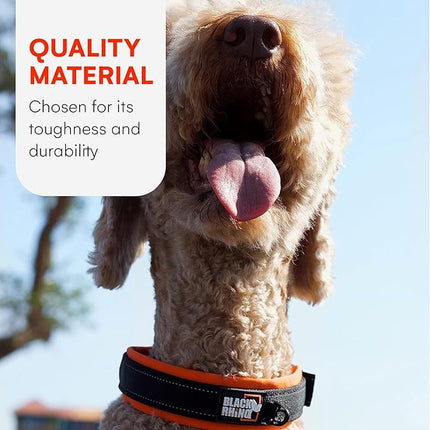 Black Rhino Extra Large Dog Collar - Adjustable Reflective Heavy Duty Dog Collars with Ultra-Soft Neoprene Padding - Weatherproof, Durable, and Comfortable - Ideal for Active Dogs - Orange and Black