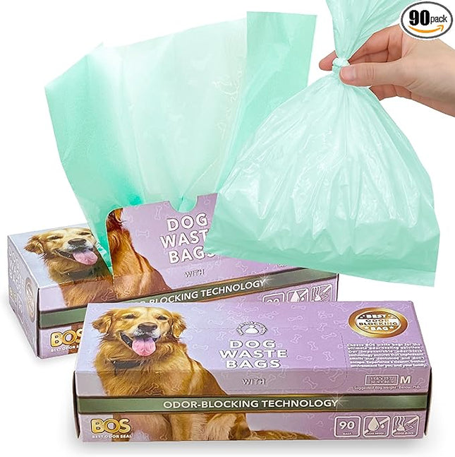 BOS Odor-Sealing Dog Poop Bags for Pet Waste - Disposal Doggy Bags - Scent & Smell Free (90Bags) [Size: M, Color: Light Mint Green] (Pack of 2)