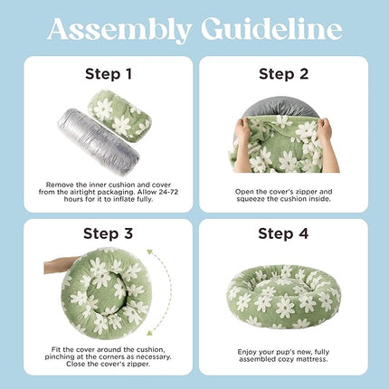 LE SURE Donut Dog Beds Large Sized Dog - Round Pet Beds for Calming Puppy with Washable Cover, Orthopedic Modern Beds with Jacquard Shaggy Plush & Anti Slip Bottom, 33 Inch，Green