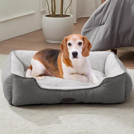 Dog Bed for Medium Dogs Breeds, Rectangular Soft Kennel Bed,Washable Deluxe Plush Dog Crate Beds, Comfy Durable Pet Sleeping Bed with Pillow & Non-Slip Bottom, Size (30"X24" Grey)