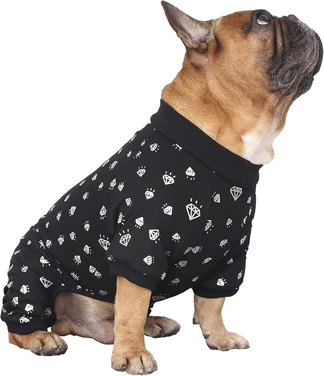 iChoue English Bulldog Pajamas Onesie Suit PJS Bodysuits for Medium Dogs Large French Frenchie Pug Pitbull Boston Terrier - Black Diamond, XXL