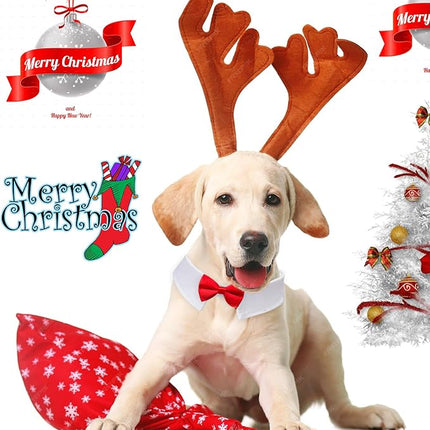 Dog Bow Ties for Large Dogs, KOOLMOX Red Tuxedo for Dogs, Tuxedo Dog Neck Bow Red with Adjustable White Collar Formal Pet Collar Necktie for Small Medium Large Boy Dog Tuxedo Tux Wedding Outfits