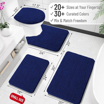 OLANLY Toilet Rugs U-Shaped 20x20, Extra Soft Absorbent Chenille Contour Bathroom Rugs for Toilet, Dry Quickly, Machine Washable, Non-Slip Bath Mat, Navy