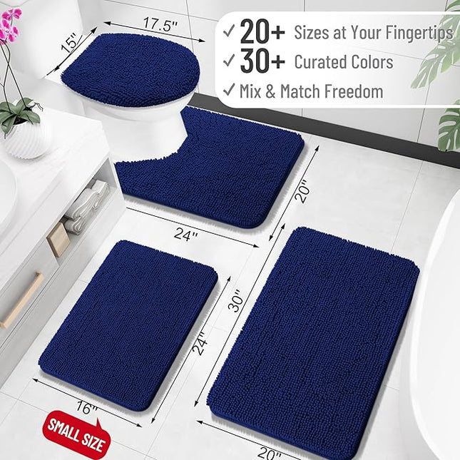 OLANLY Toilet Rugs U-Shaped 20x20, Extra Soft Absorbent Chenille Contour Bathroom Rugs for Toilet, Dry Quickly, Machine Washable, Non-Slip Bath Mat, Navy