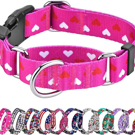 Hikiko Valentine's Day Dog Collar for XSmall Puppy Dogs with Adjustable Heart Martingale Collars Quick Release Buckle (Pink Love,X-Small)