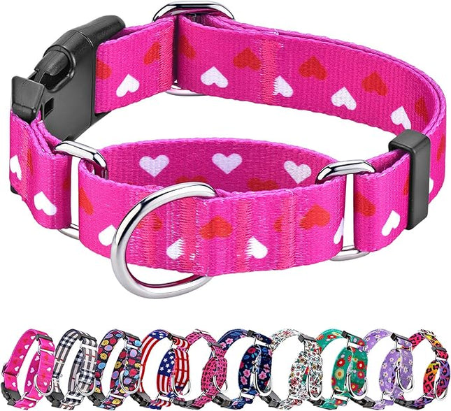 Hikiko Valentine's Day Dog Collar for XSmall Puppy Dogs with Adjustable Heart Martingale Collars Quick Release Buckle (Pink Love,X-Small)