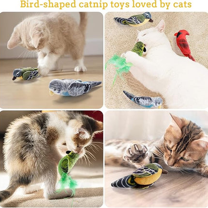 Dorakitten Cat Catnip Toys Interactive Cats 4pcs Kitten Plush Nip Chew Bird Toy with Crinkle Paper Pet Best Treats Stuffed Pillow Cute Teething Play Gifts Soft Kick Sound Supplies for Indoor Kitty