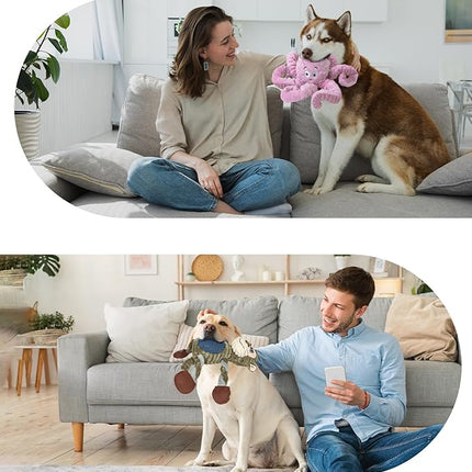 2Pack Dog Toys for Large Dog - Plush Squeaky Medium & Small Dog Toys - Stuffed Animals Puppy Toys - (Monkey+Octopus Pink)