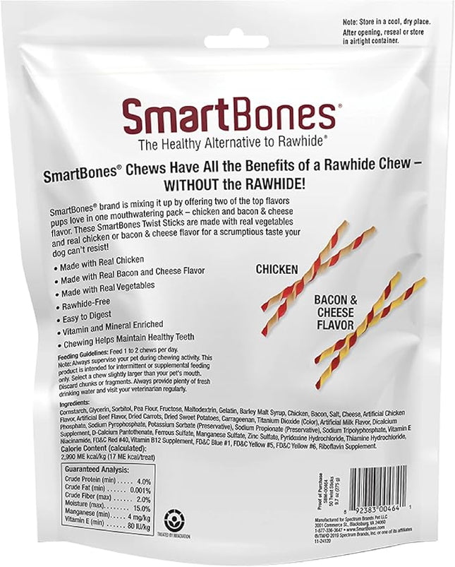 SmartBones Twist Sticks Variety Pack 50 Count, Rawhide-Free Chews For Dogs Made With Real Chicken Or Bacon And Cheese Flavor (SBM-00464)