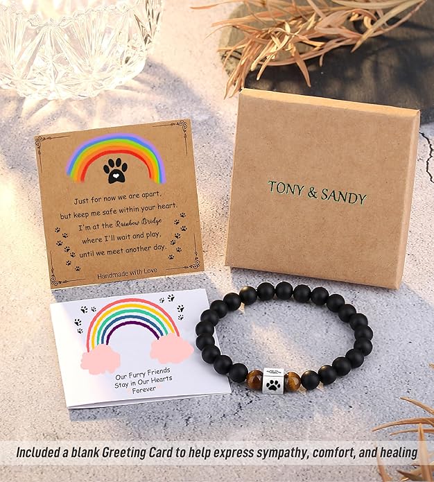 TONY & SANDY Dog Memorial Gifts, Pet Sympathy Rainbow Bridge Pet Memorial Bracelet for Men Women Girls Who Loss of Beloved Dog Cat
