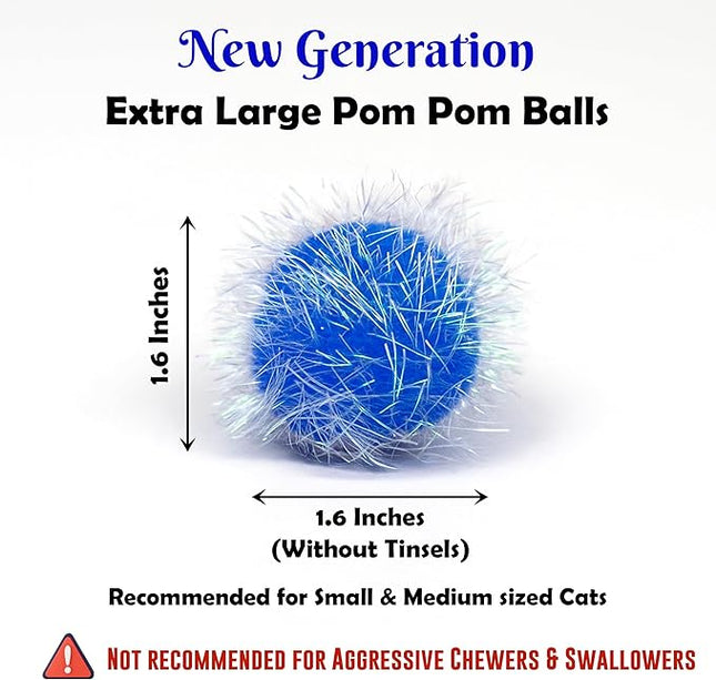 20 Pieces 1.6 inches Sparkle Pom Pom Balls for Cat - Interactive Glitter Balls, Multicolor, Best as Kitten Play Toys