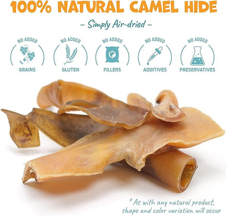 Camel Skin Dog Chews for Aggressive Chewers - Hypoallergenic Natural Collagen Sticks for Dental Health & Protein Boost - Long Lasting Treats for Small & Medium Dogs