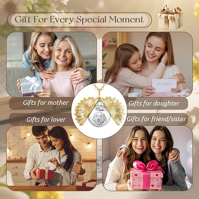 Personalized Pet Portrait Necklace Customized Pet Memorial Necklaces Dog Necklace for Women Custom Pets Necklaces Dog Memorial Jewelry for Cat Mom Dogs Dad (Gold-Silver)