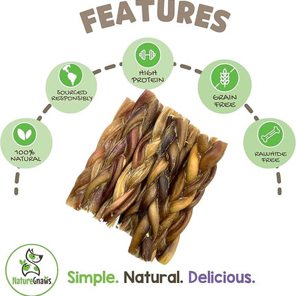 Nature Gnaws Braided Pork Bully Sticks for Dogs 5-6" (20 Count) - Long Lasting for Small and Medium Dogs - Natural Bacon Dog Chew Treats - Rawhide Free