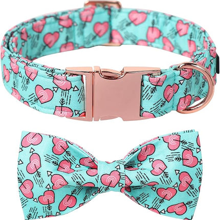 Lionet Paws Valentines Dog Collar Bowtie, Dog Bowtie Collar with Metal Buckle for Dogs, Adjustable Fabric Dogs Collars Girl Boy, M, Neck 13.5-22 in