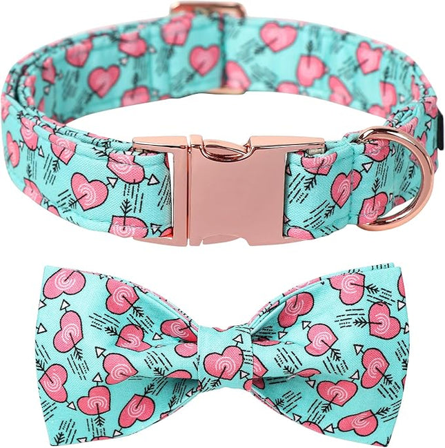 Lionet Paws Valentines Dog Collar Bowtie, Dog Bowtie Collar with Metal Buckle for Dogs, Adjustable Fabric Dogs Collars Girl Boy, M, Neck 13.5-22 in