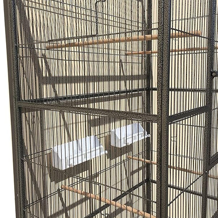 Extra Large 32" x 19" x 67.5"H Wrought Iron Tight Bar Spacing Breeding Flight Canary Parakeet Cockatiel Lovebird Finch Breeder Cage Side Doors Double Feeder Cup with Detachable Rolling Stand