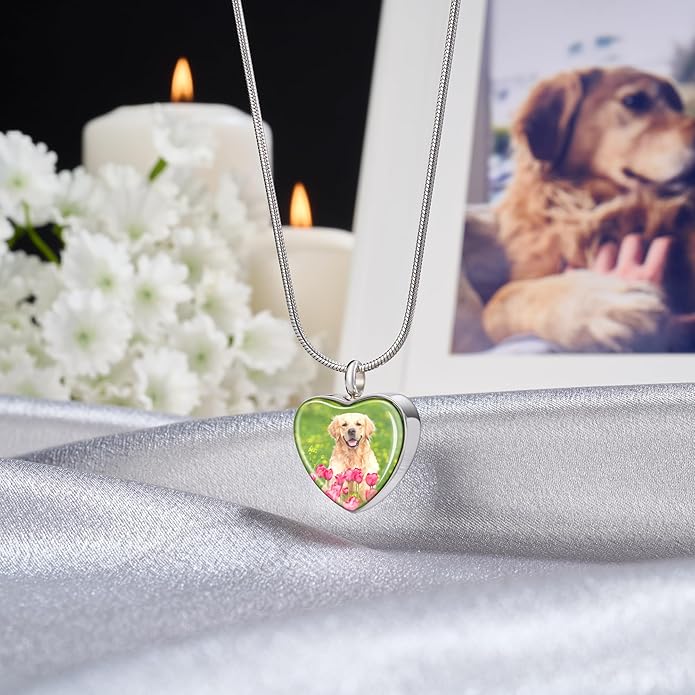 Fanery Sue Pet Ashes Necklace Cremation Jewelry Personalized Picture&Quote Memorial Gifts for Loss of Dog/Cat Urn Necklaces Pets Loss Sympathy Gift Keepsake for Women