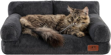 Hollypet Fluffy Plush Pet Cat Couch Soft Calming Pet Sofa Beds for Medium Small Cats and Dogs, Dark Charcoal Gray
