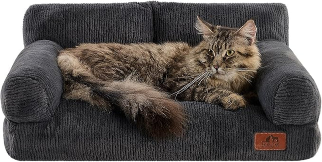 Hollypet Fluffy Plush Pet Cat Couch Soft Calming Pet Sofa Beds for Medium Small Cats and Dogs, Dark Charcoal Gray