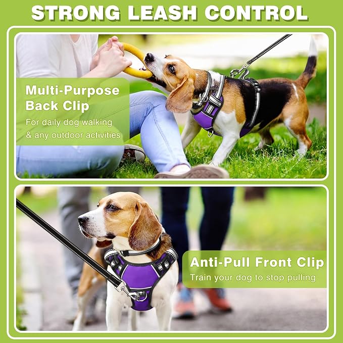 WINSEE Dog Harness No Pull, Pet Harnesses with Dog Collar, Adjustable Reflective Oxford Outdoor Vest, Front/Back Leash Clips for Small, Medium, Large, Extra Large Dogs, Easy Control Handle for Walking