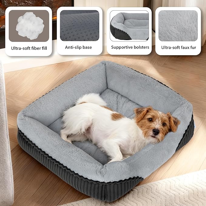 Washable Orthopedic Dog Bed - Soft Calming Pet Cuddler with Anti-Slip Bottom, Durable Plush Puppy Bed for Sleeping and Resting, Large(30"x24"x8")