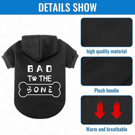 BINGPET Dog Hoodies,Bad to The Bone Printed Soft & Warm Puppy Sweatshirt Hooded with Harness Hole,Cold Protective Winter Coats Warm Puppy Pet Dog Clothes for Small Medium Large Dogs
