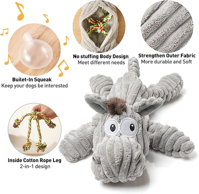 Dog Toy, Unstuffed Plush Toy for Large Breed, Cute Squeaky Dog Toys with Crinkle Paper, Big Puppy Chew Toys for Small, Middle, Large Breed